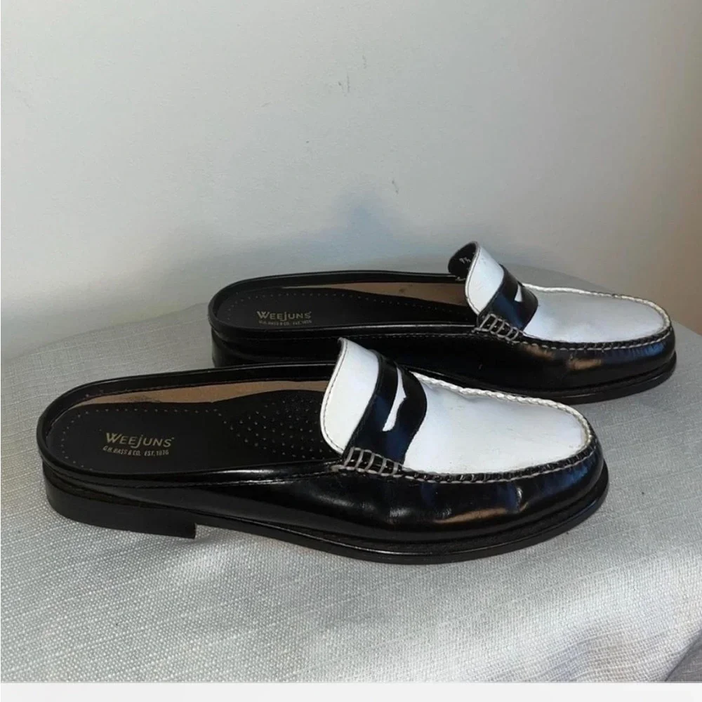 Black and White Spats Loafers Wynn Mules Weejuns by GH Bass - 9.5 - Picture 4 of 8